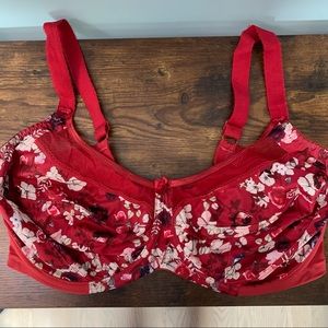 Red Floral Underwire Bra, 38J
